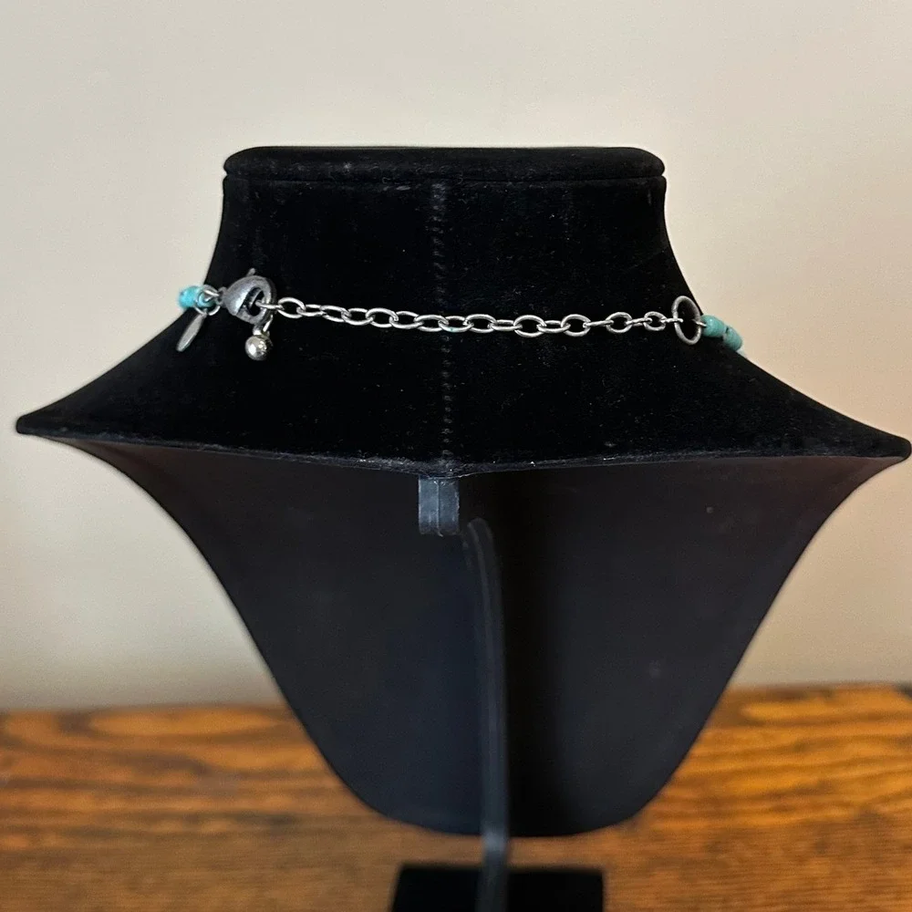 Chicos Multi Strand Turquoise Bead Statement Necklace Silver Tone Southwestern